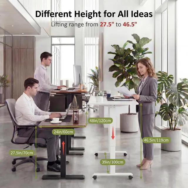 Alt view image 4 of 7 - 48 x 24 inch Standing Desk Electric Adjustable Height with Power Outlets, Stand up Desk with Ergonomic Workstation, Preset Heights Home Office Gaming Computer Workstations Table(Brown)