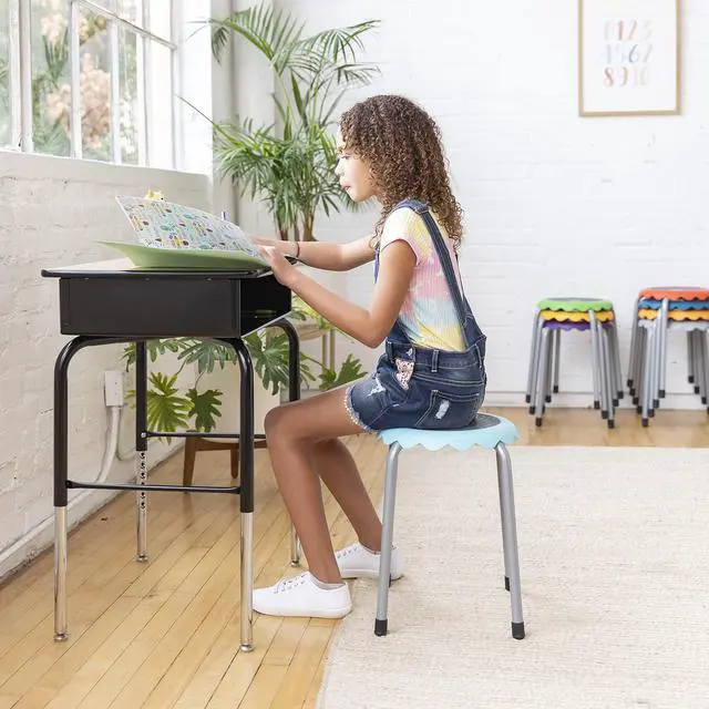 Alt view image 2 of 6 - Daisy Stackable Stool with Glides Seating Set, Flexible Seating, Assorted, 8-Piece | Durable plastic and steel, GREENGUARD Gold Certified, 275 lb capacity, fully assembled, glides, classroom/home use
