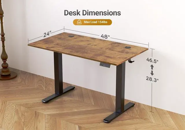 Alt view image 3 of 7 - Electric Standing Desk Adjustable Height, 48 x 24 Inch Sit Stand Desk with T-Shaped Frame, 3 Memory Presets & Cable Management for Home Office Computer Workstation, Black Frame/Rustic Brown Top