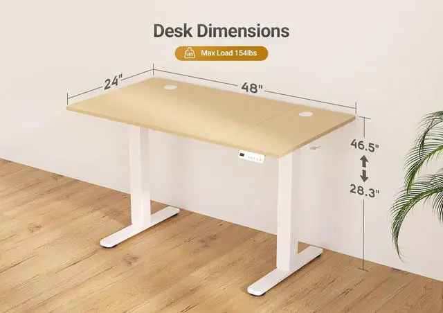 Alt view image 3 of 7 - Electric Standing Desk Adjustable Height, 48 x 24 Inch Sit Stand Desk with T-Shaped Frame, 3 Memory Presets & Cable Management for Home Office Computer Workstation, White Frame/Nature Top