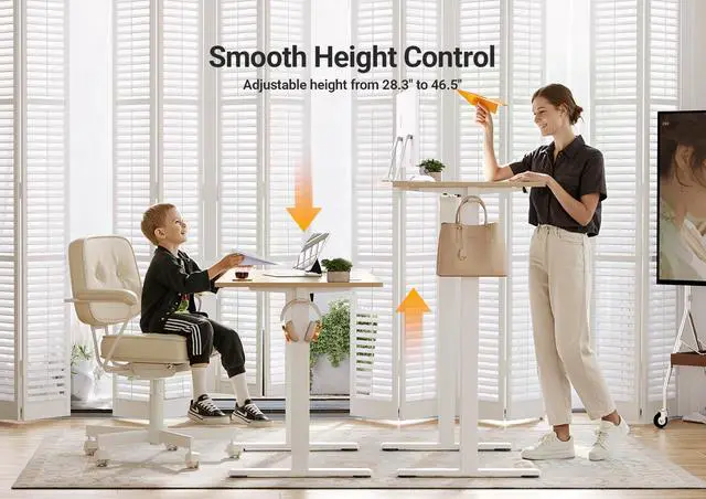 Alt view image 4 of 7 - Electric Standing Desk Adjustable Height, 48 x 24 Inch Sit Stand Desk with T-Shaped Frame, 3 Memory Presets & Cable Management for Home Office Computer Workstation, White Frame/Nature Top