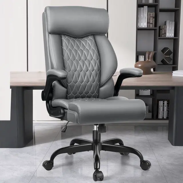 Main image of High Back Executive Office Chair - Ergonomic Computer Desk with Rocking Function, Leather Managerial with Adjustable Flip-Up Armrests and Lumbar Support