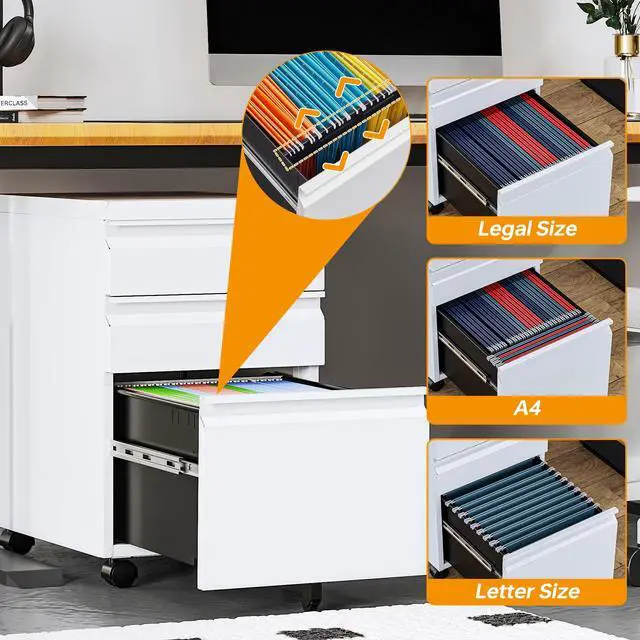 Alt view image 7 of 7 - Mobile File Cabinet with Lock Under Desk 3 Drawer Metal Filing Cabinet Locking Office Mobile Cabinet with Wheels Under Desk Office Drawers Rolling Mobile File Cabinet Fully Assembled