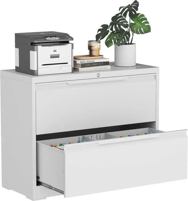 Main image of 2-Drawer Metal File Cabinet with Lock,Steel Printer Stand with Storage for Home Office,Lateral Filing Cabinet for Legal/Letter/A4 Files,Assembly Required(35.43''W-2 Drawers,White)
