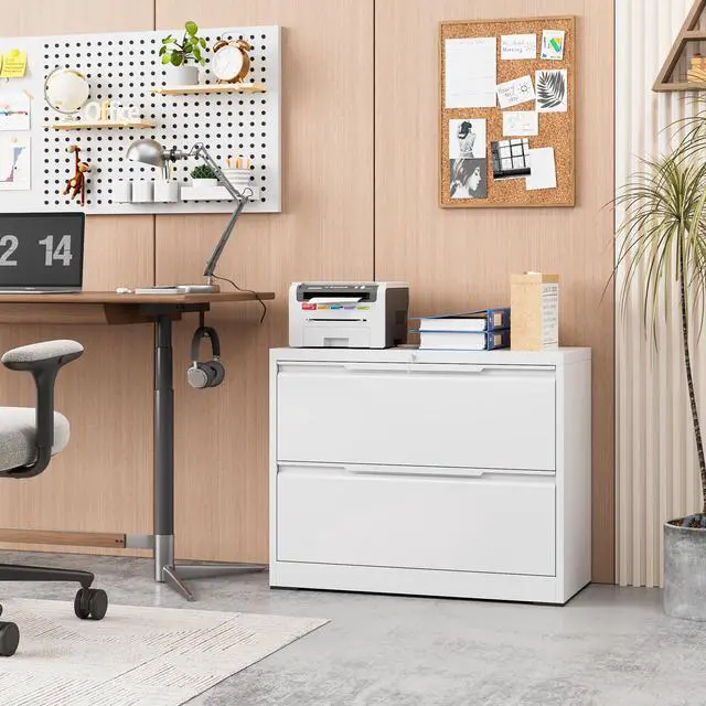 Alt view image 2 of 7 - 2-Drawer Metal File Cabinet with Lock,Steel Printer Stand with Storage for Home Office,Lateral Filing Cabinet for Legal/Letter/A4 Files,Assembly Required(35.43''W-2 Drawers,White)