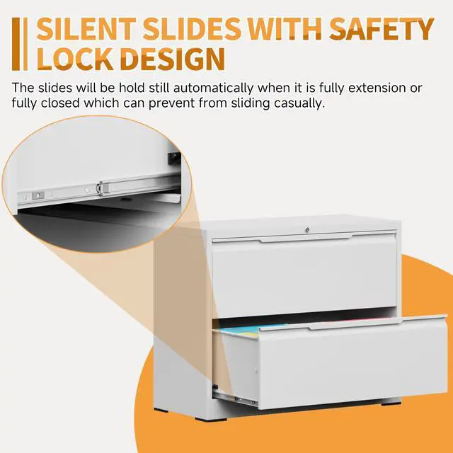 Alt view image 6 of 7 - 2-Drawer Metal File Cabinet with Lock,Steel Printer Stand with Storage for Home Office,Lateral Filing Cabinet for Legal/Letter/A4 Files,Assembly Required(35.43''W-2 Drawers,White)