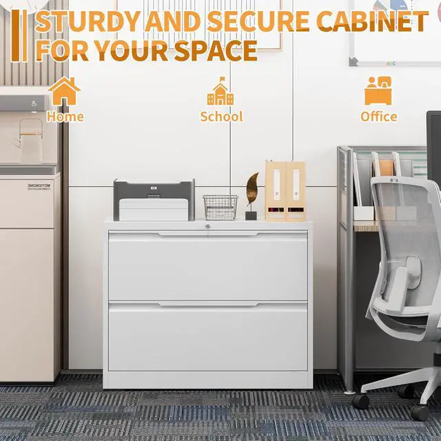 Alt view image 7 of 7 - 2-Drawer Metal File Cabinet with Lock,Steel Printer Stand with Storage for Home Office,Lateral Filing Cabinet for Legal/Letter/A4 Files,Assembly Required(35.43''W-2 Drawers,White)