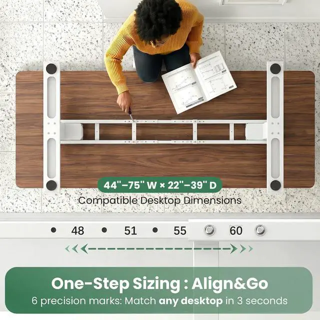 Alt view image 3 of 7 - Dual Motor Standing Desk Frame for Tops up to 75" - 280 lbs Capacity | 27.9"-45" Height Adjustable Desk Legs with 3 Memory Presets, Power Strip & Cable Management Tray, White Frame Only