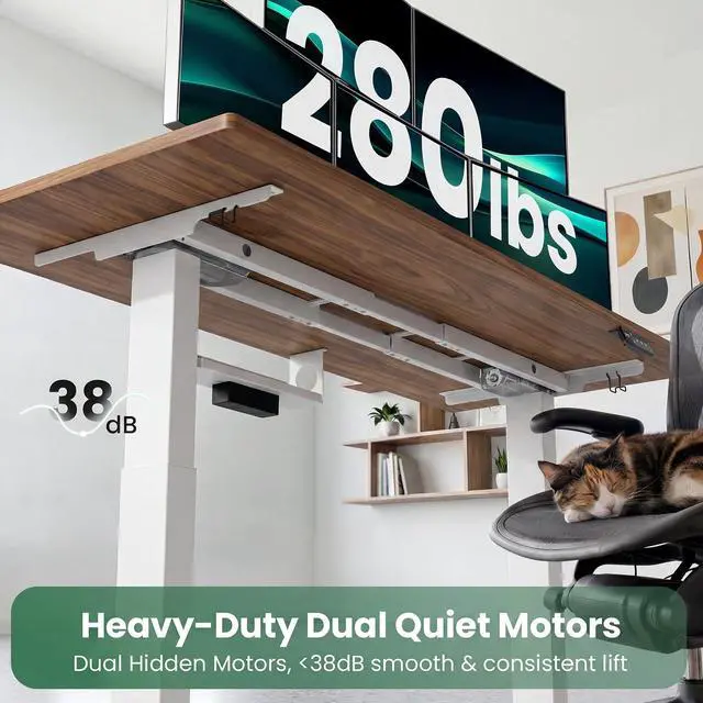 Alt view image 4 of 7 - Dual Motor Standing Desk Frame for Tops up to 75" - 280 lbs Capacity | 27.9"-45" Height Adjustable Desk Legs with 3 Memory Presets, Power Strip & Cable Management Tray, White Frame Only