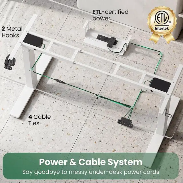 Alt view image 7 of 7 - Dual Motor Standing Desk Frame for Tops up to 75" - 280 lbs Capacity | 27.9"-45" Height Adjustable Desk Legs with 3 Memory Presets, Power Strip & Cable Management Tray, White Frame Only