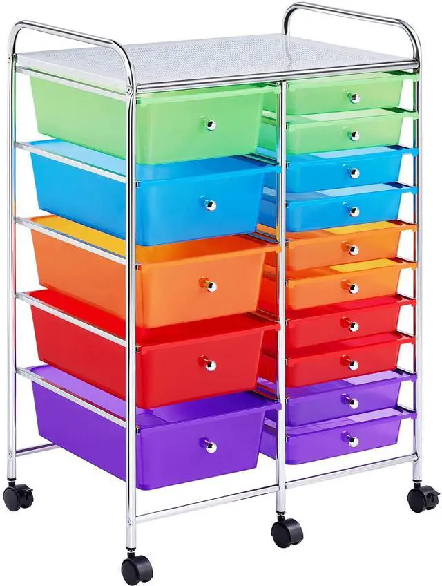 Main image of 15-Drawer Rolling Storage Cart on Wheels, Craft Organizer, Multicolor