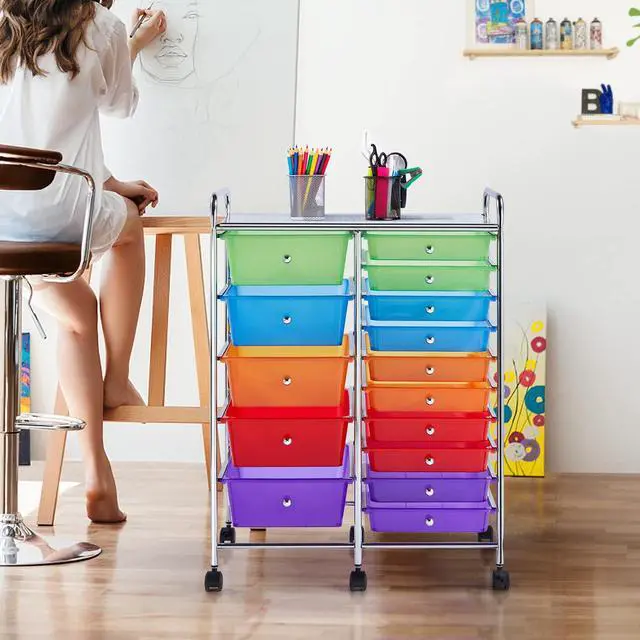 Alt view image 2 of 7 - 15-Drawer Rolling Storage Cart on Wheels, Craft Organizer, Multicolor