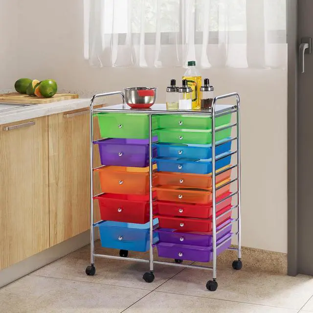 Alt view image 4 of 7 - 15-Drawer Rolling Storage Cart on Wheels, Craft Organizer, Multicolor