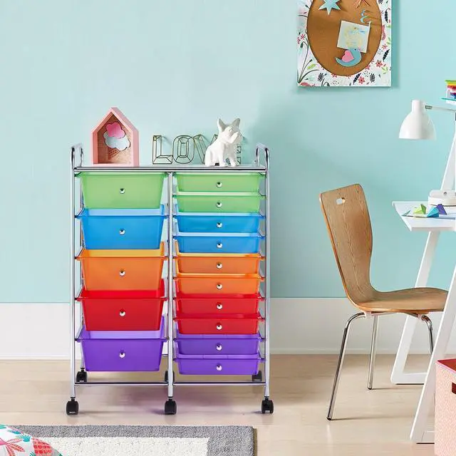 Alt view image 6 of 7 - 15-Drawer Rolling Storage Cart on Wheels, Craft Organizer, Multicolor