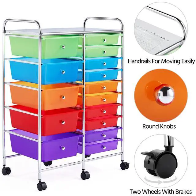 Alt view image 7 of 7 - 15-Drawer Rolling Storage Cart on Wheels, Craft Organizer, Multicolor