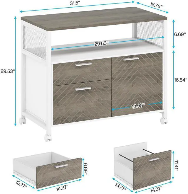 Alt view image 2 of 7 - Modern File Cabinet with Drawers for Letter-Sized File and Door, Lockable lateral Filing Cabinet Printer Stand with Storage Shelves and with Rolling Caster for Home Office (Oak)
