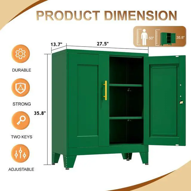 Alt view image 3 of 7 - 36" Metal File Garage Storage Cabinet with Lock,Tool Steel Locker Organizer,Lockable 3D Printer Table Cabinet with Filament and 2 Adjustable Shelves for Home Office,Studio,School,Warehouse(Green)