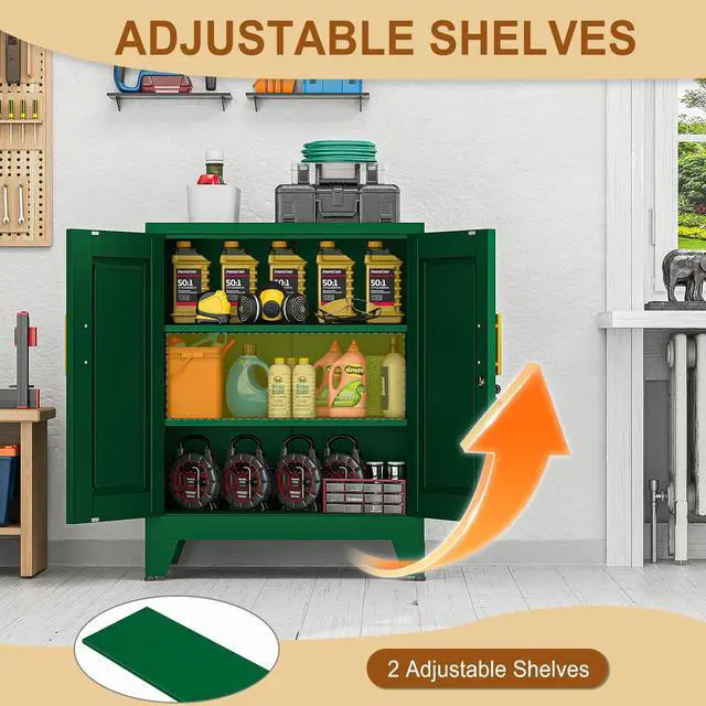Alt view image 5 of 7 - 36" Metal File Garage Storage Cabinet with Lock,Tool Steel Locker Organizer,Lockable 3D Printer Table Cabinet with Filament and 2 Adjustable Shelves for Home Office,Studio,School,Warehouse(Green)