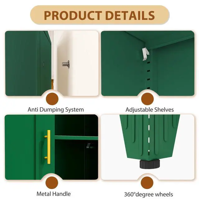 Alt view image 4 of 7 - 36" Metal File Garage Storage Cabinet with Lock,Tool Steel Locker Organizer,Lockable 3D Printer Table Cabinet with Filament and 2 Adjustable Shelves for Home Office,Studio,School,Warehouse(Green)
