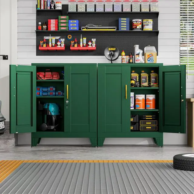 Alt view image 2 of 7 - 36" Metal File Garage Storage Cabinet with Lock,Tool Steel Locker Organizer,Lockable 3D Printer Table Cabinet with Filament and 2 Adjustable Shelves for Home Office,Studio,School,Warehouse(Green)