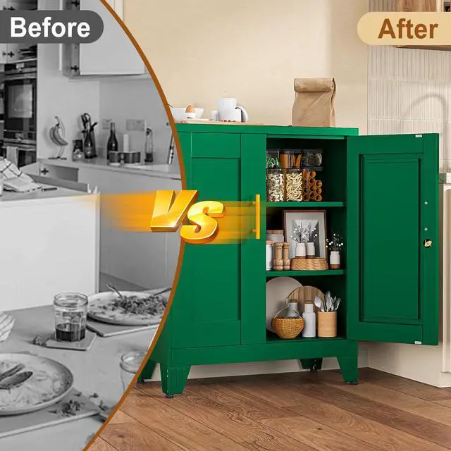 Alt view image 7 of 7 - 36" Metal File Garage Storage Cabinet with Lock,Tool Steel Locker Organizer,Lockable 3D Printer Table Cabinet with Filament and 2 Adjustable Shelves for Home Office,Studio,School,Warehouse(Green)