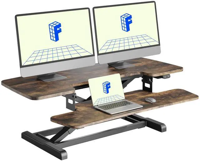 Main image of 40" Electric Standing Desk Converter, Motorized Sit to Stand Desk Riser, Height Adjustable Desktop Dual Monitor Workstation with Large Keyboard Tray, Rustic Color