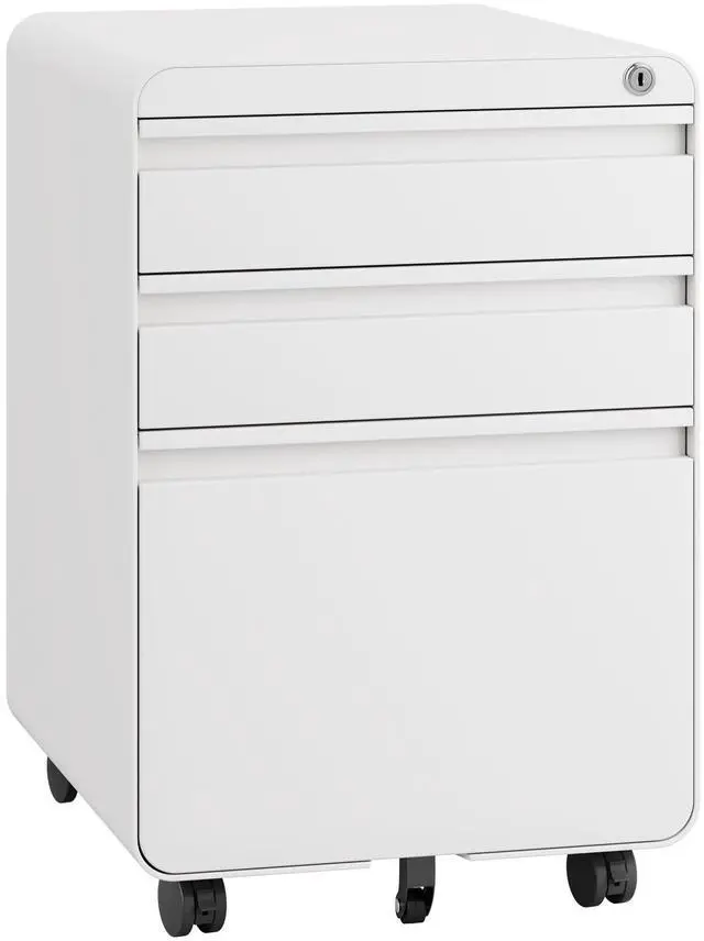 Main image of 3 Drawer Metal Rolling File Cabinet Under Desk Filing Cabinet White | 16"W x 18"D x 24"H, Lockable, 5 Wheels, Fully Assembled, Letter/Legal Size, Suitable for Home Office