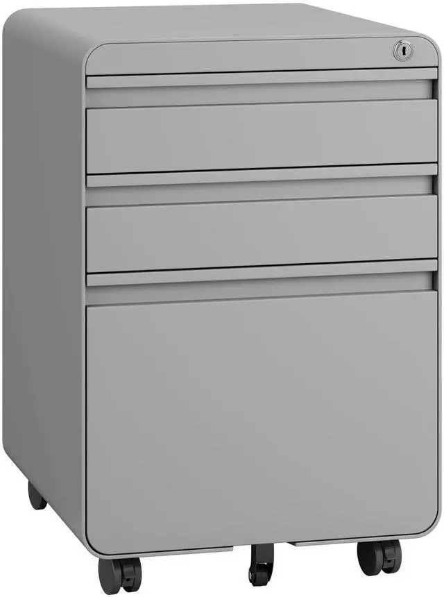Main image of 3 Drawer Metal Rolling File Cabinet Under Desk Filing Cabinet Grey | 16"W x 18"D x 24"H, Lockable, 5 Wheels, Fully Assembled, Letter/Legal Size, Suitable for Home Office