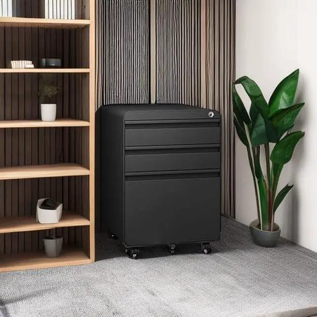Alt view image 6 of 7 - 3 Drawer Metal Rolling File Cabinet Under Desk Filing Cabinet Black | 16"W x 18"D x 24"H, Lockable, 5 Wheels, Fully Assembled, Letter/Legal Size, Suitable for Home Office