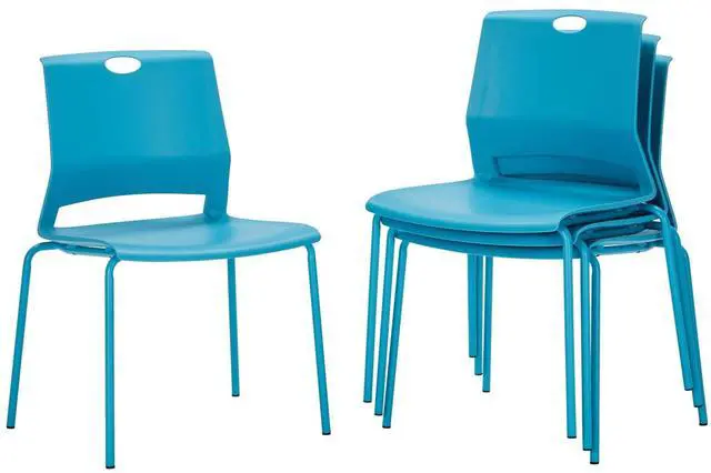 Main image of Waiting Room Chairs, Stackable Office Chairs with Comfortable Streamline Seat, Blue Stacking Chairs No Wheels for Meeting Room, Set of 4