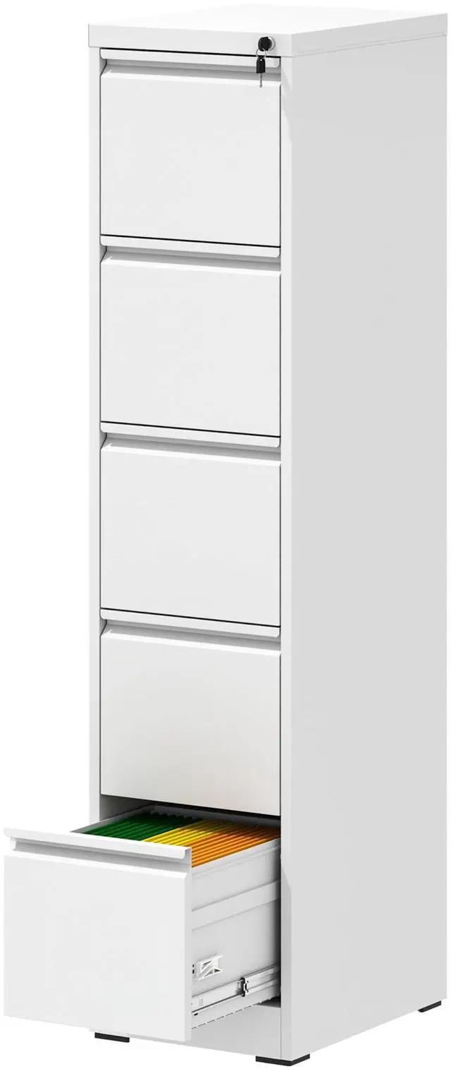 Main image of 5 Drawer File Cabinet with Lock, Metal Filing Cabinets for Home Office, 18" Deep Heavy Duty Vertical Storage File Cabinets for Hanging A4/Letter/Legal Size Files, Assembly Require