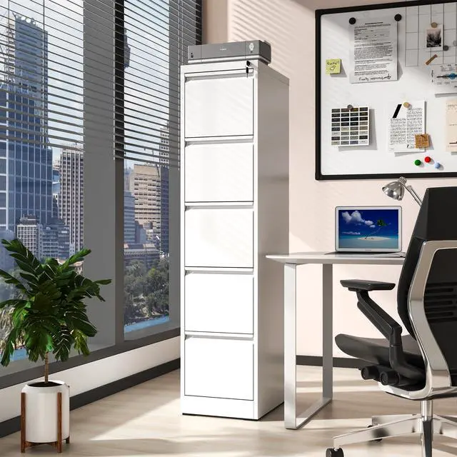 Alt view image 2 of 6 - 5 Drawer File Cabinet with Lock, Metal Filing Cabinets for Home Office, 18" Deep Heavy Duty Vertical Storage File Cabinets for Hanging A4/Letter/Legal Size Files, Assembly Require