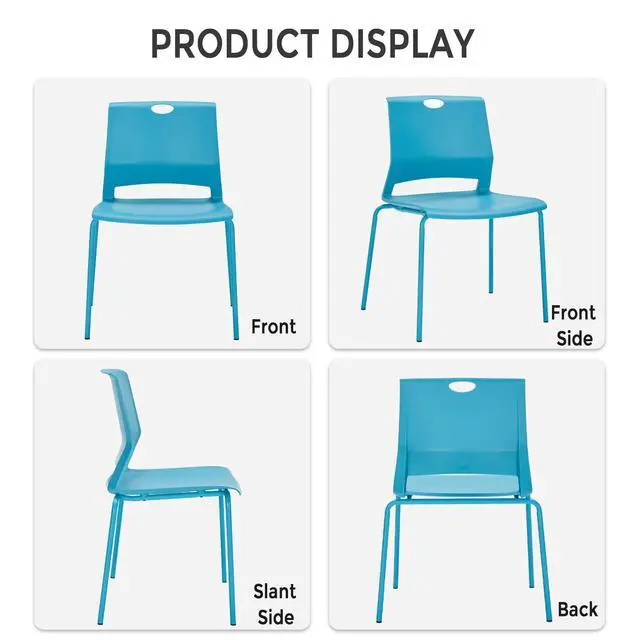 Alt view image 2 of 7 - Waiting Room Chairs, Stackable Office Chairs with Comfortable Streamline Seat, Blue Stacking Chairs No Wheels for Meeting Room, Set of 4
