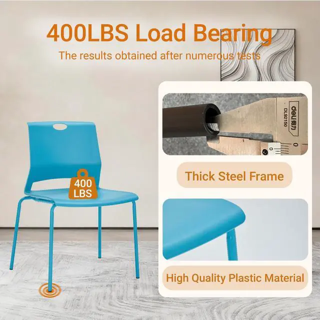 Alt view image 3 of 7 - Waiting Room Chairs, Stackable Office Chairs with Comfortable Streamline Seat, Blue Stacking Chairs No Wheels for Meeting Room, Set of 4