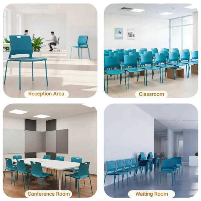Alt view image 6 of 7 - Waiting Room Chairs, Stackable Office Chairs with Comfortable Streamline Seat, Blue Stacking Chairs No Wheels for Meeting Room, Set of 4