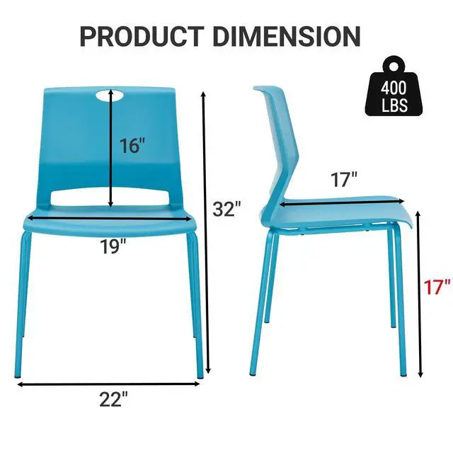 Alt view image 7 of 7 - Waiting Room Chairs, Stackable Office Chairs with Comfortable Streamline Seat, Blue Stacking Chairs No Wheels for Meeting Room, Set of 4
