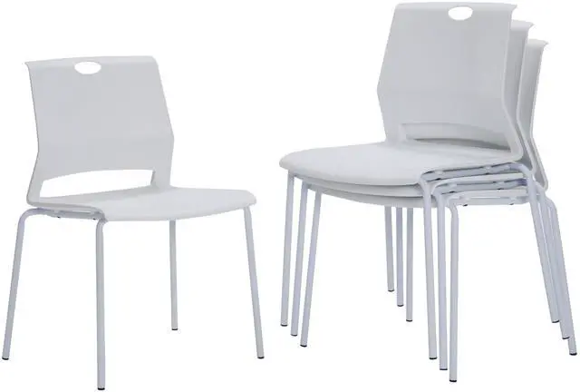 Main image of Stackable Chairs Set of 4, Waiting Area & Breakroom Chairs in White with Back