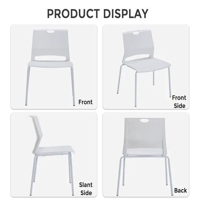 Alt view image 3 of 7 - Stackable Chairs Set of 4, Waiting Area & Breakroom Chairs in White with Back