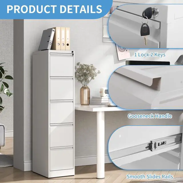 Alt view image 5 of 6 - 5 Drawer File Cabinet with Lock, Metal Filing Cabinets for Home Office, 18" Deep Heavy Duty Vertical Storage File Cabinets for Hanging A4/Letter/Legal Size Files, Assembly Require