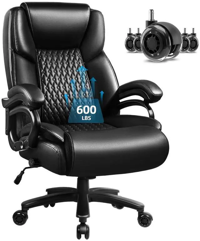 Main image of 600lbs Heavy Duty Office Chair for Low Back Pain Relief, Big and Tall Office Chair with Ergonomic Lumbar Support, High Back Executive Chair with Quiet Rubber Wheel