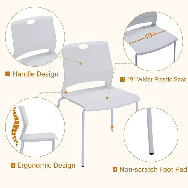 Alt view image 6 of 7 - Stackable Chairs Set of 4, Waiting Area & Breakroom Chairs in White with Back