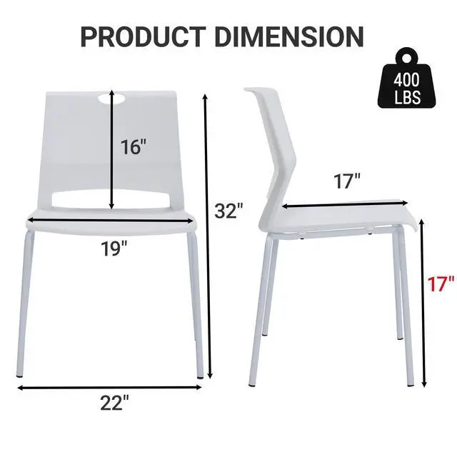 Alt view image 7 of 7 - Stackable Chairs Set of 4, Waiting Area & Breakroom Chairs in White with Back