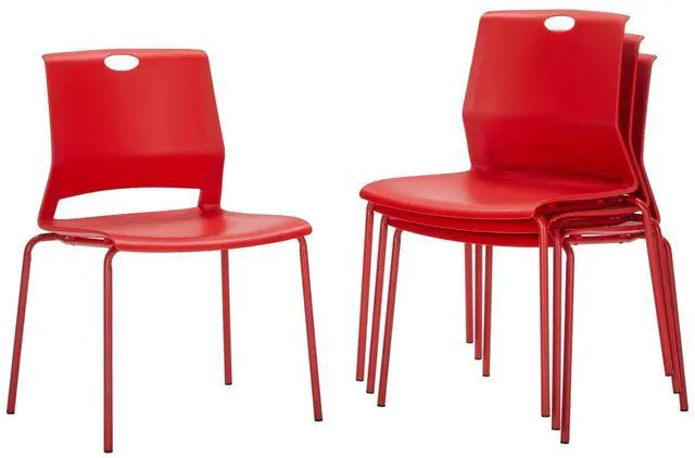 Main image of Stackable Office Chairs, Red Guest Chairs with Comfortable Streamline Seat, Stacking Chairs No Wheels for Conference Room, Set of 4
