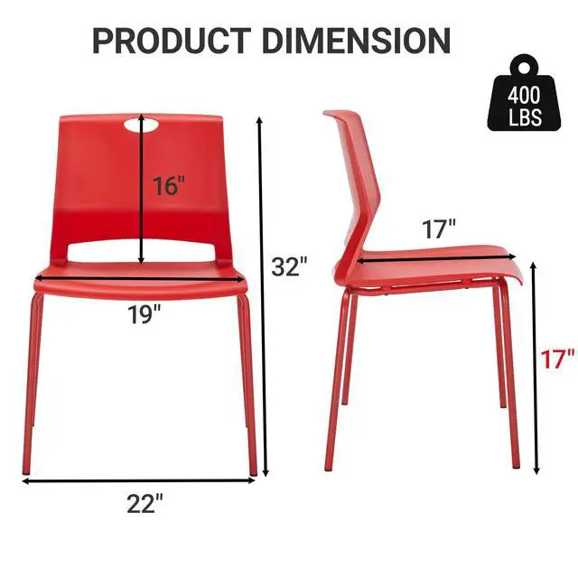 Alt view image 2 of 7 - Stackable Office Chairs, Red Guest Chairs with Comfortable Streamline Seat, Stacking Chairs No Wheels for Conference Room, Set of 4