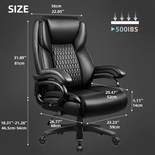 Alt view image 3 of 7 - 600lbs Heavy Duty Office Chair for Low Back Pain Relief, Big and Tall Office Chair with Ergonomic Lumbar Support, High Back Executive Chair with Quiet Rubber Wheel