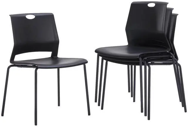 Main image of Black Stacking Chairs Set of 4, Plastic Stackable Chair for Office Conference Waiting Break Room