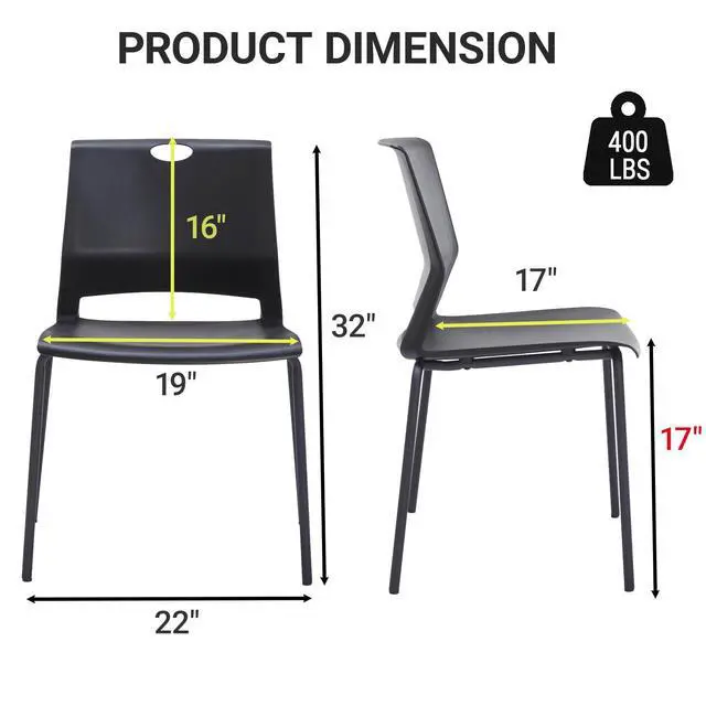 Alt view image 3 of 7 - Black Stacking Chairs Set of 4, Plastic Stackable Chair for Office Conference Waiting Break Room