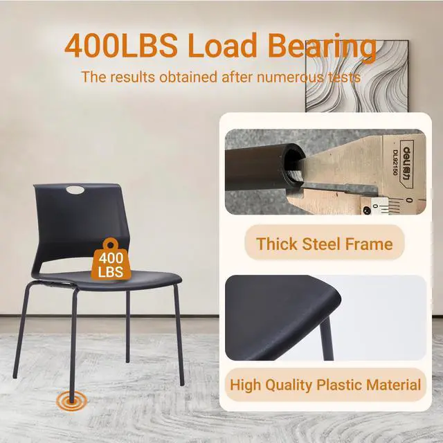 Alt view image 4 of 7 - Black Stacking Chairs Set of 4, Plastic Stackable Chair for Office Conference Waiting Break Room