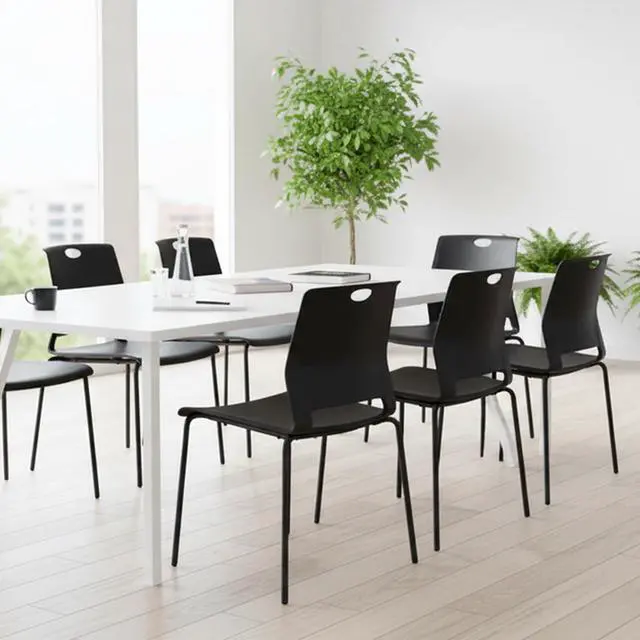 Alt view image 7 of 7 - Black Stacking Chairs Set of 4, Plastic Stackable Chair for Office Conference Waiting Break Room