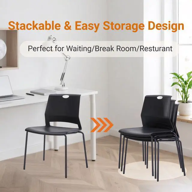 Alt view image 6 of 7 - Black Stacking Chairs Set of 4, Plastic Stackable Chair for Office Conference Waiting Break Room